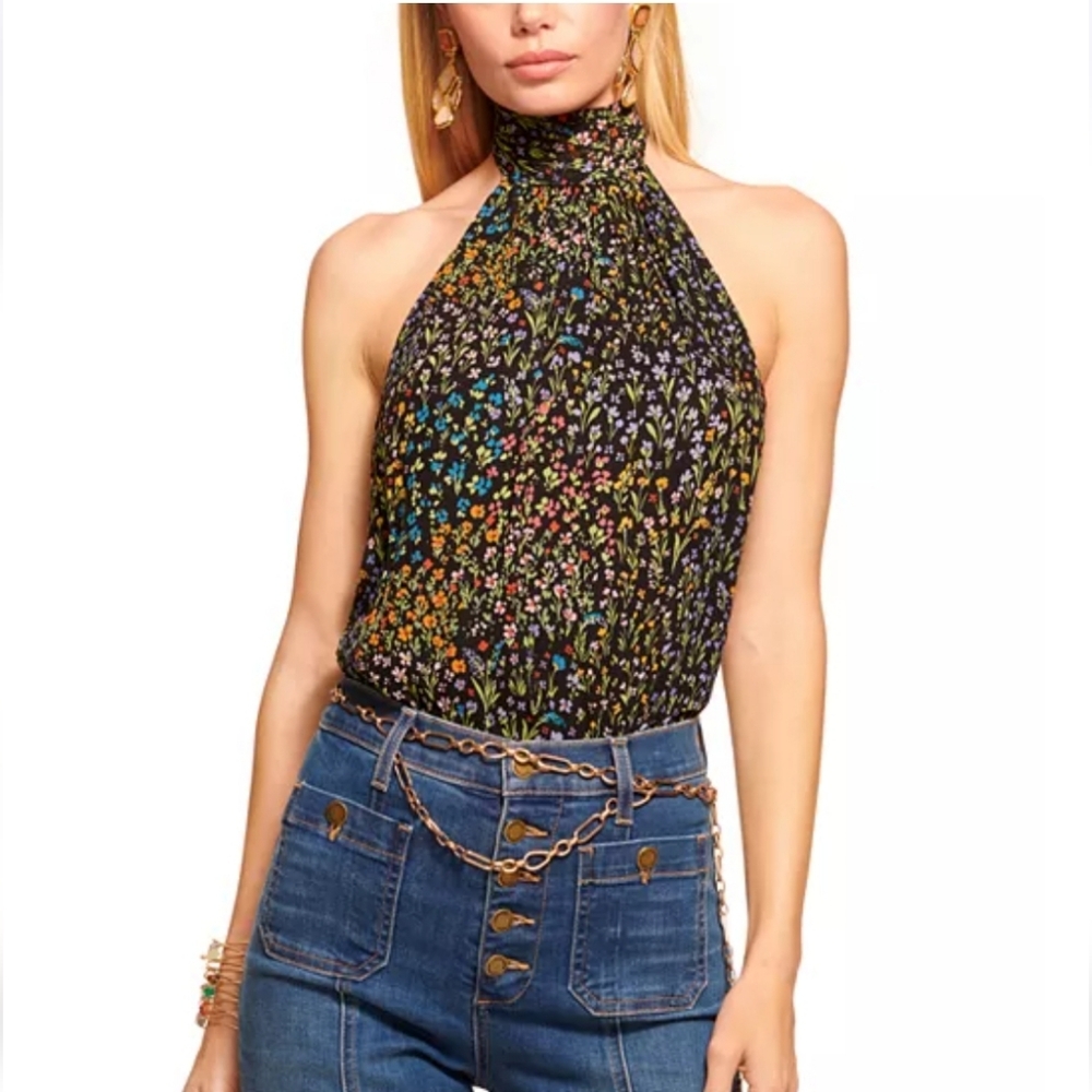 NEW RAMY BROOK Eileen high-neck halter top in black garden size XS